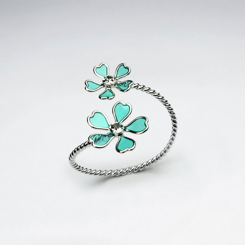 Duel Flowers Wrap Ring in Enamel and Sterling Silver