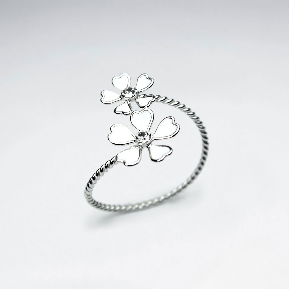 Duel Flowers Wrap Ring in Enamel and Sterling Silver
