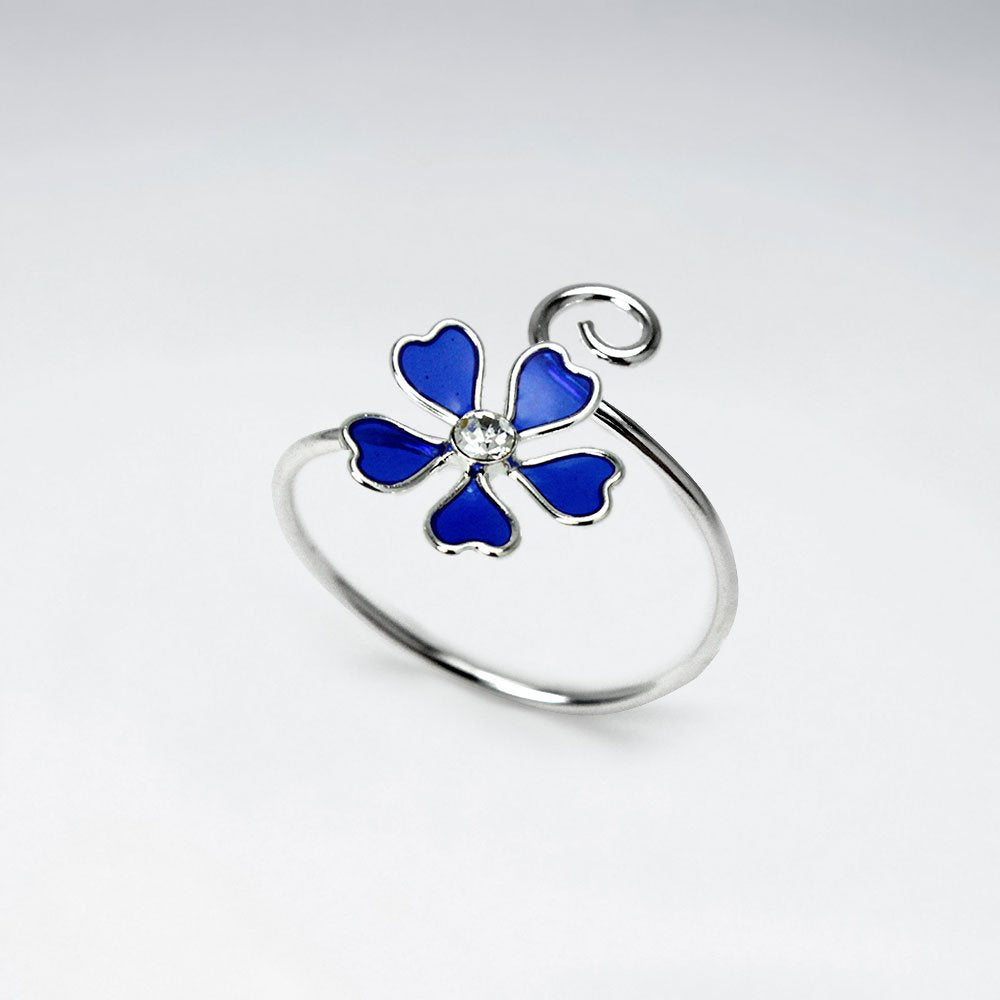 Simple Beauty Enamel Flower Curl Ring in Sterling Silver