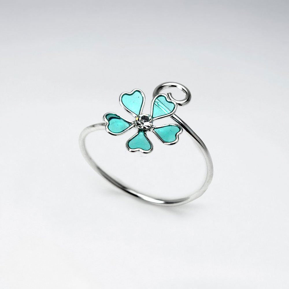 Simple Beauty Enamel Flower Curl Ring in Sterling Silver