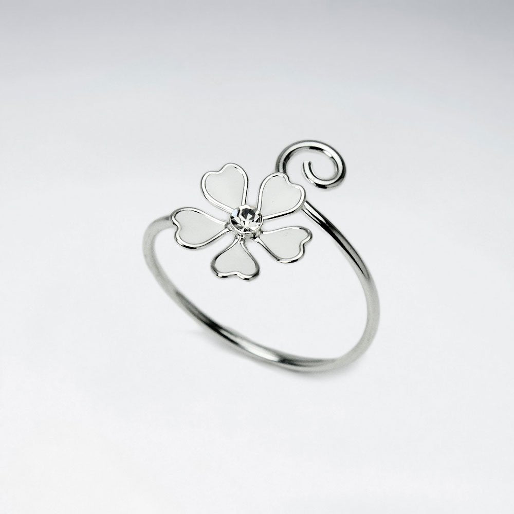 Simple Beauty Enamel Flower Curl Ring in Sterling Silver