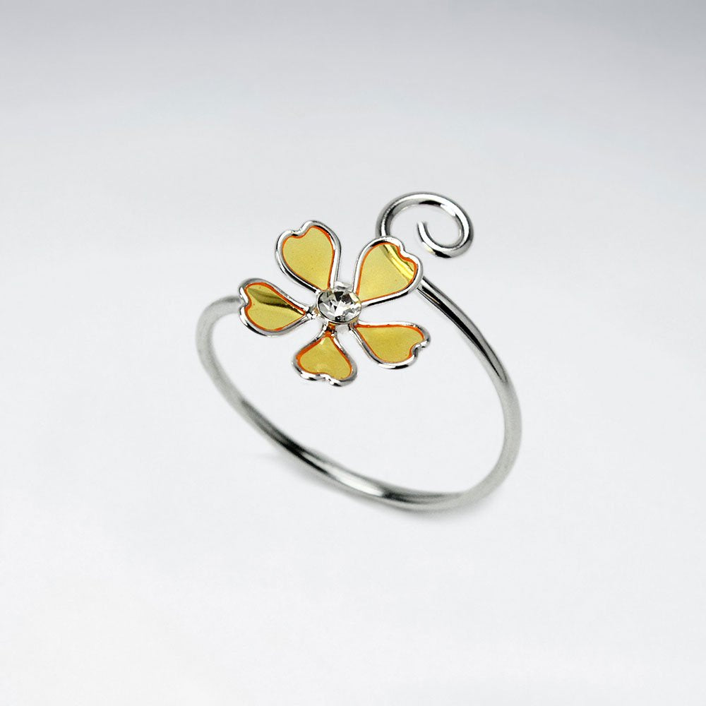 Simple Beauty Enamel Flower Curl Ring in Sterling Silver