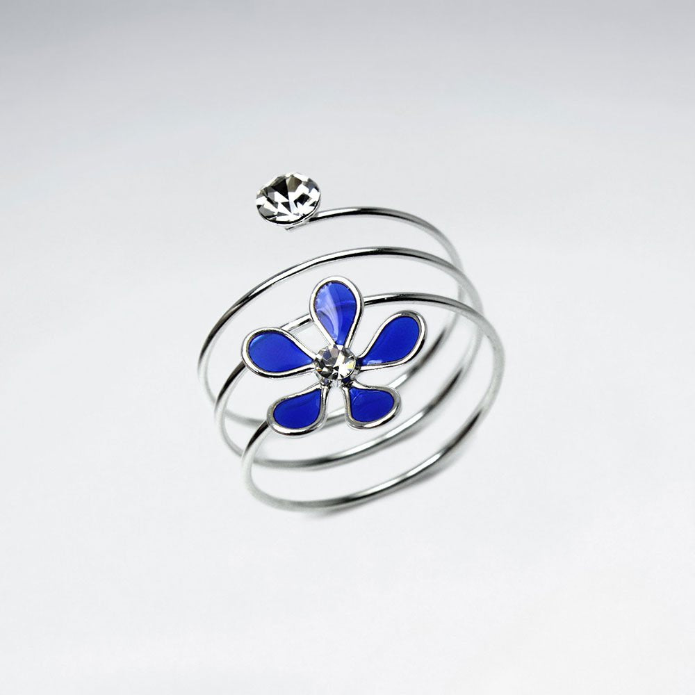 Sterling Silver Coil Wrap Enamel Flower Ring