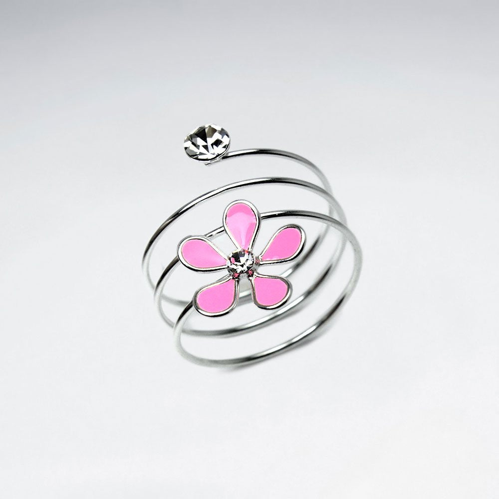 Sterling Silver Coil Wrap Enamel Flower Ring