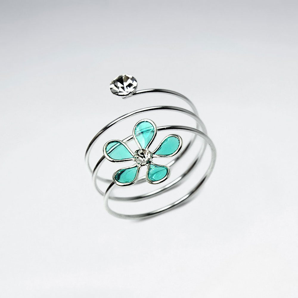 Sterling Silver Coil Wrap Enamel Flower Ring