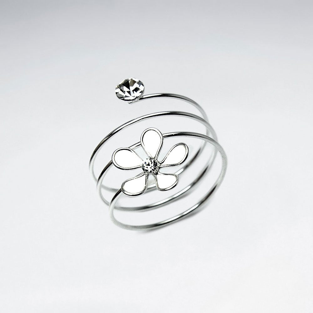 Sterling Silver Coil Wrap Enamel Flower Ring
