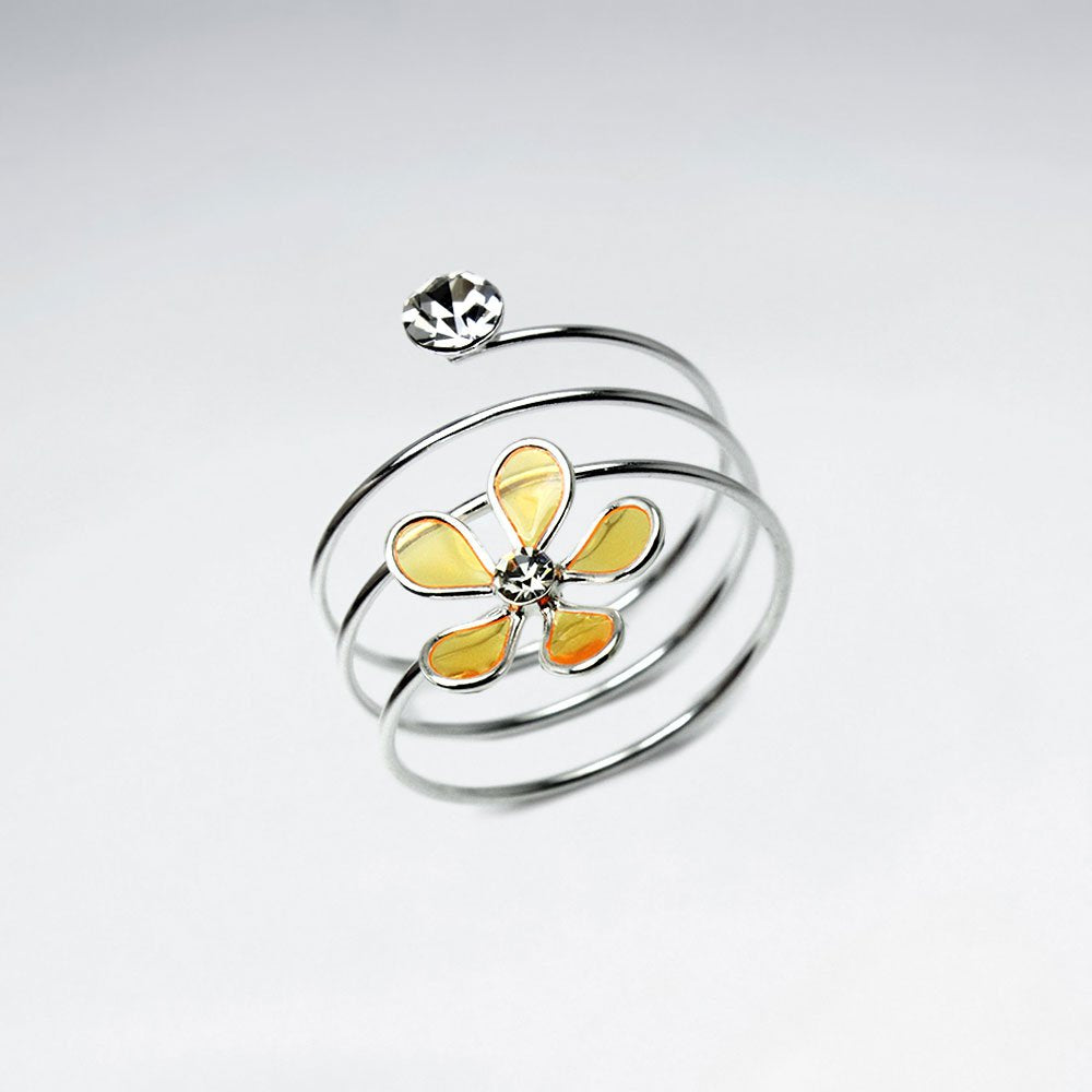 Sterling Silver Coil Wrap Enamel Flower Ring