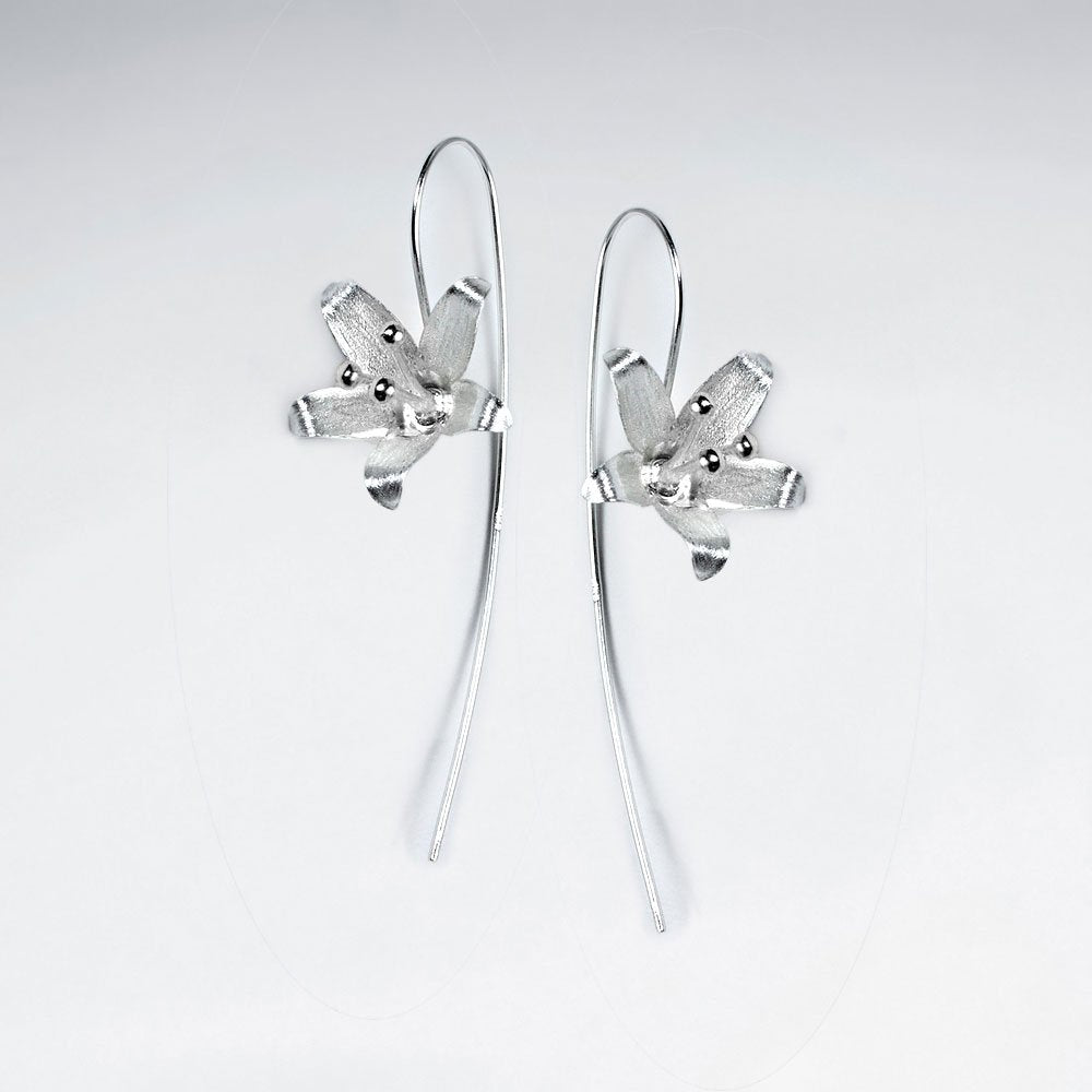 Floral Blossoms Sterling Silver Nature Threader Earrings