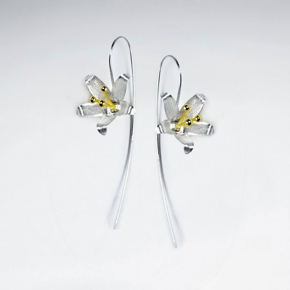 Floral Blossoms Sterling Silver Nature Threader Earrings
