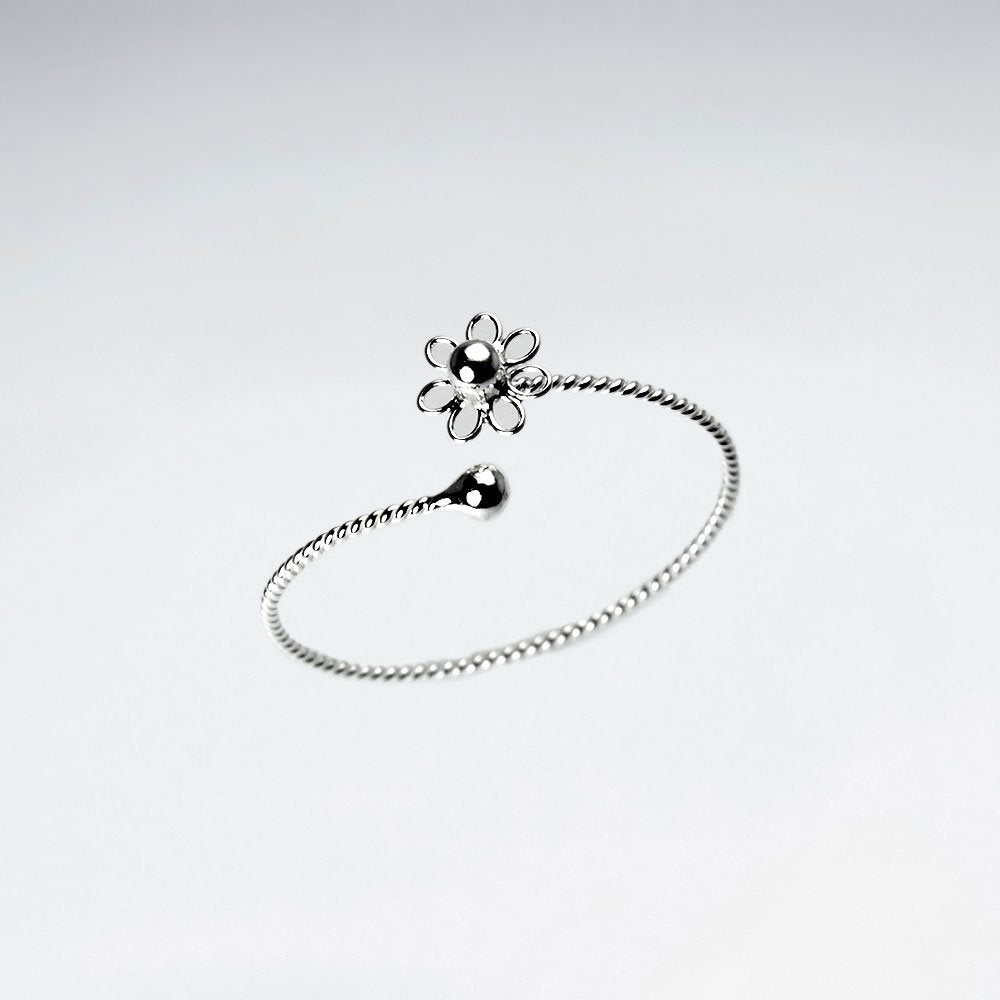 Open Ended Sterling Silver Twist Flower Ring