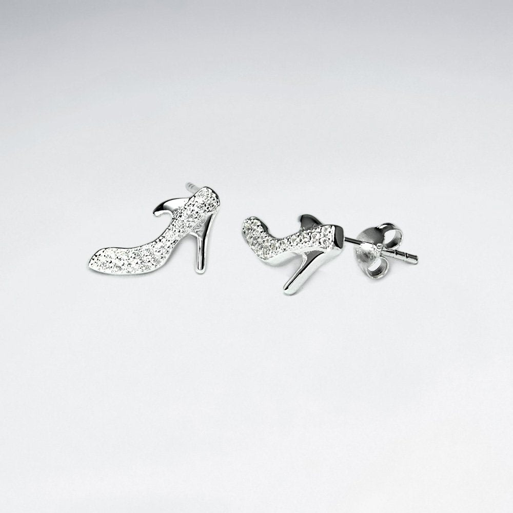 Sterling Silver And Cubic Zirconia Stiletto Heels Stud Earrings