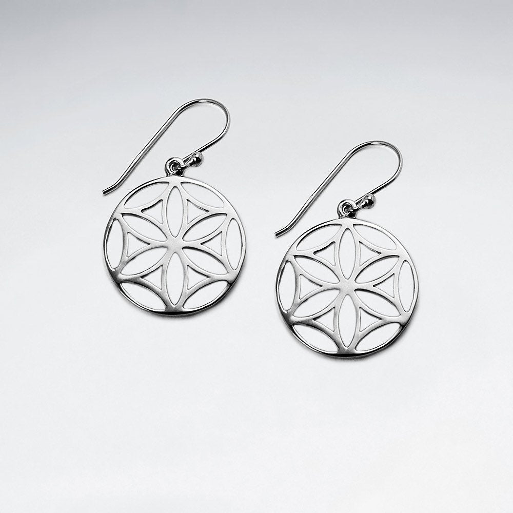 Silver Dollar Flower Circle Earrings in Sterling Silver