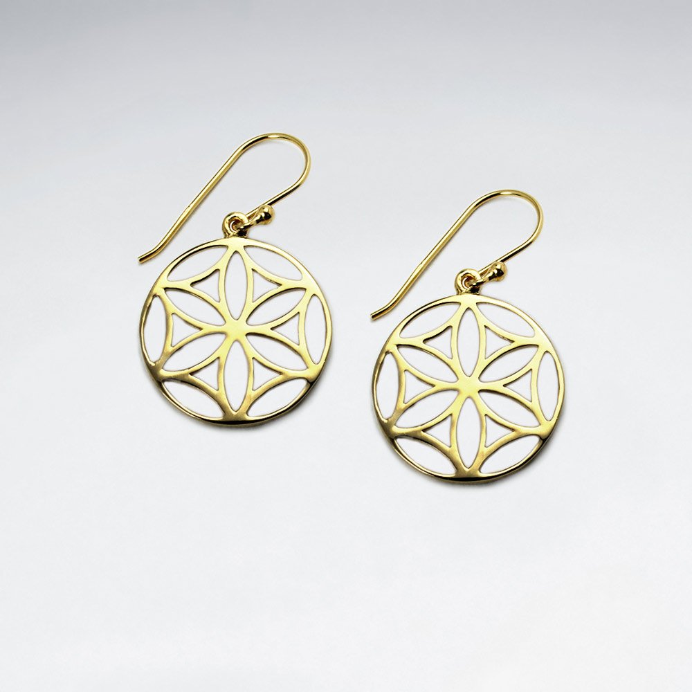 Silver Dollar Flower Circle Earrings in Sterling Silver