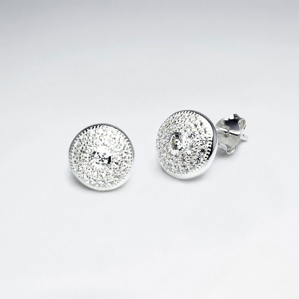 Sterling Silver Cubic Zirconia Medallion Inspired Stud Earrings