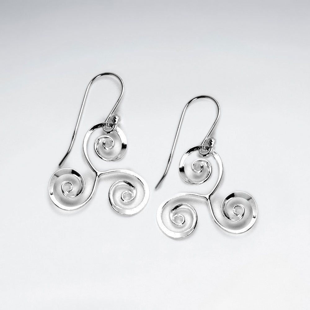 Triple Swirl Triangle Dangle Earrings in Sterling Silver