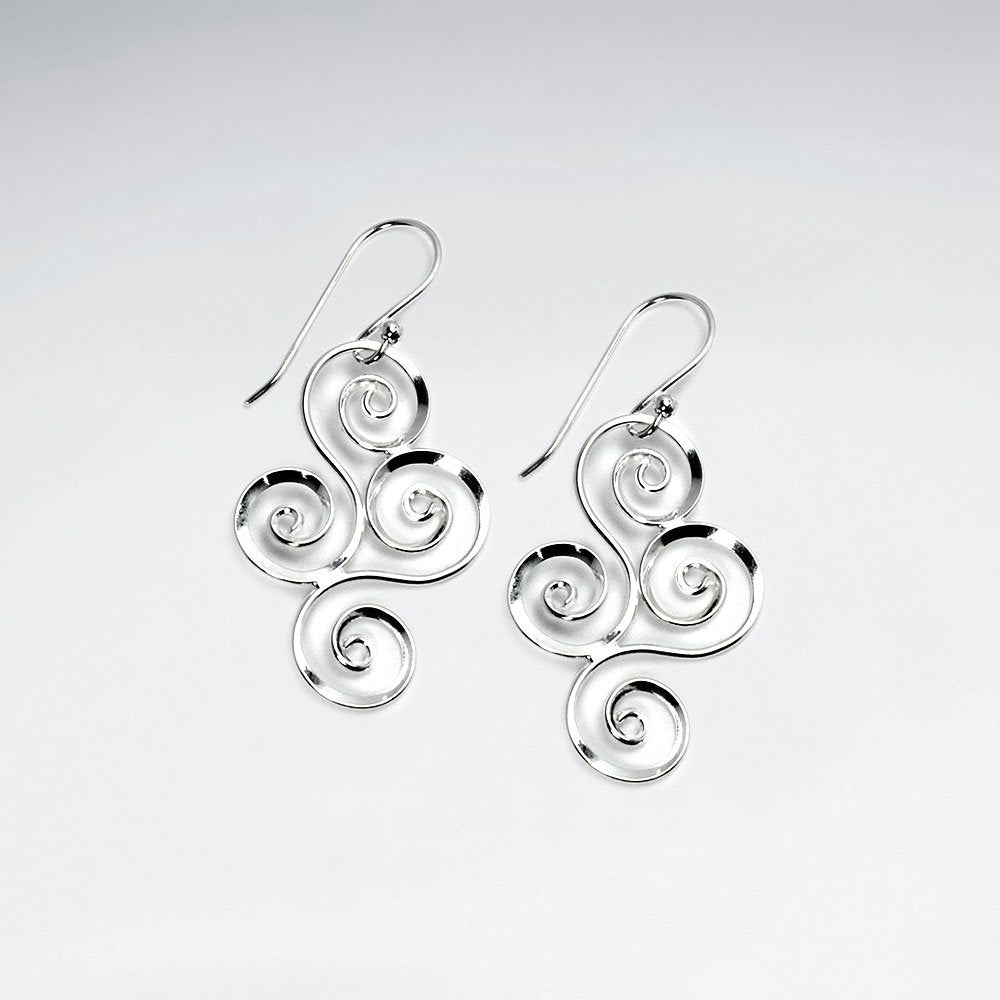 Ornate Swirl Marquise Dangle Earrings in Sterling Silver