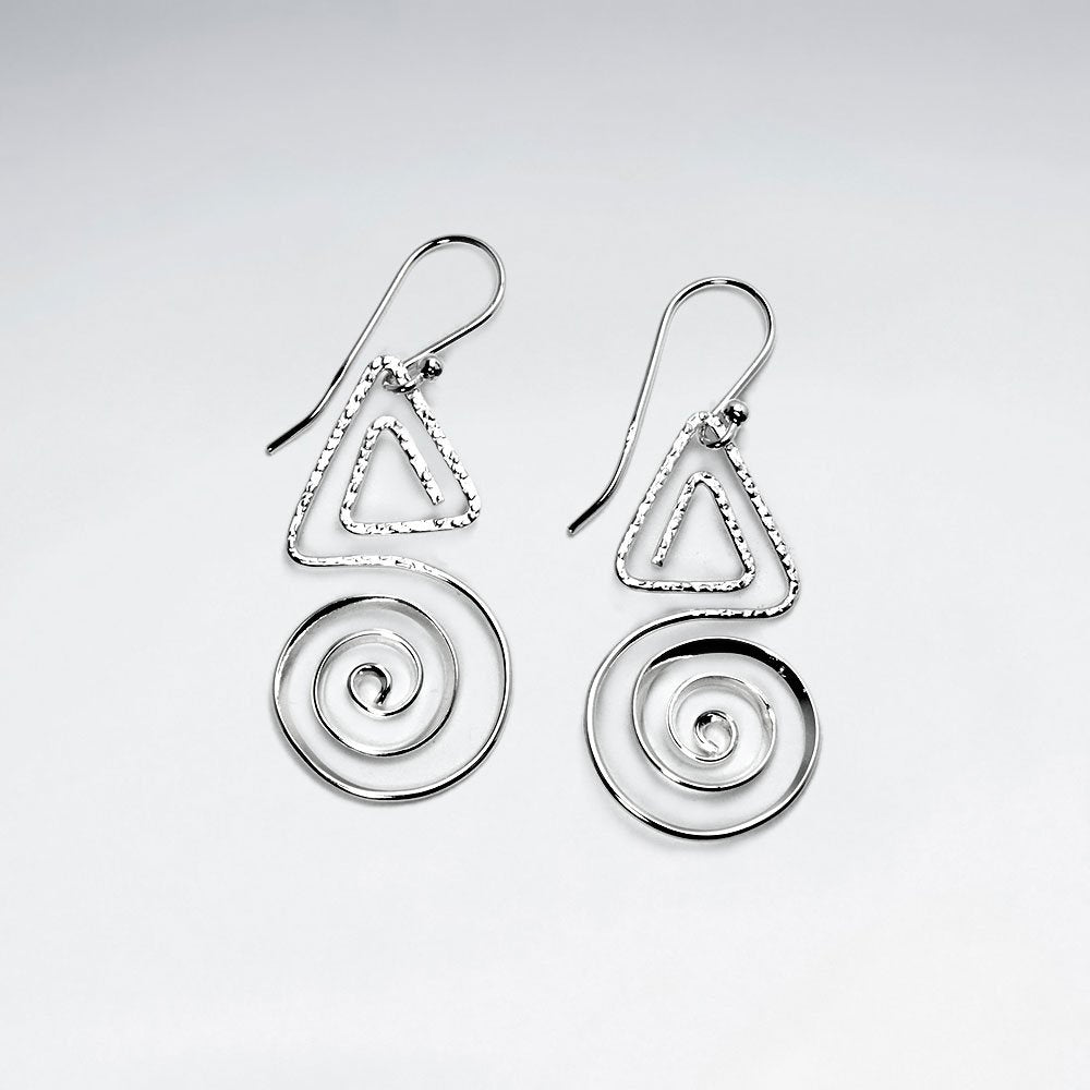 Triangle and Swirl Dangle Sterling Silver Earrings