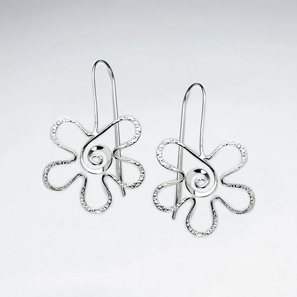 Flower Cutout Sterling Silver Swirl Earrings