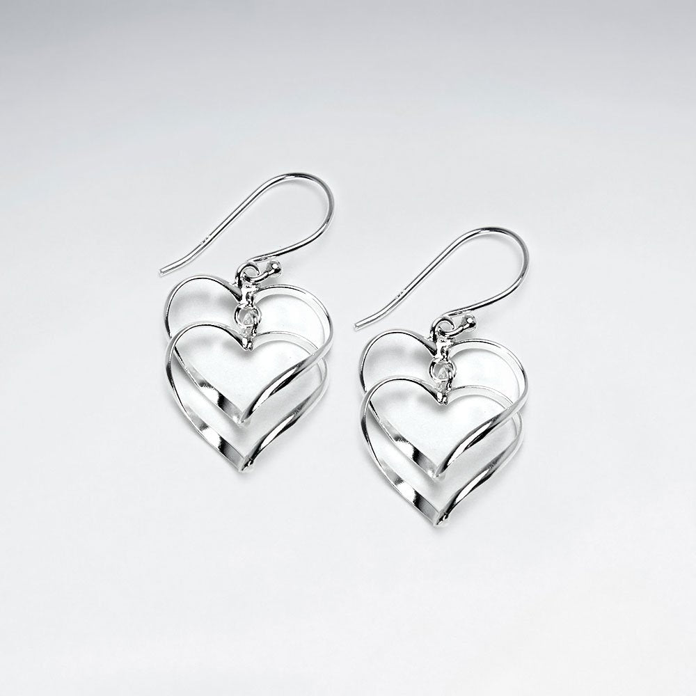 Double Drop Open Hearts Sterling Silver Dangle Earrings