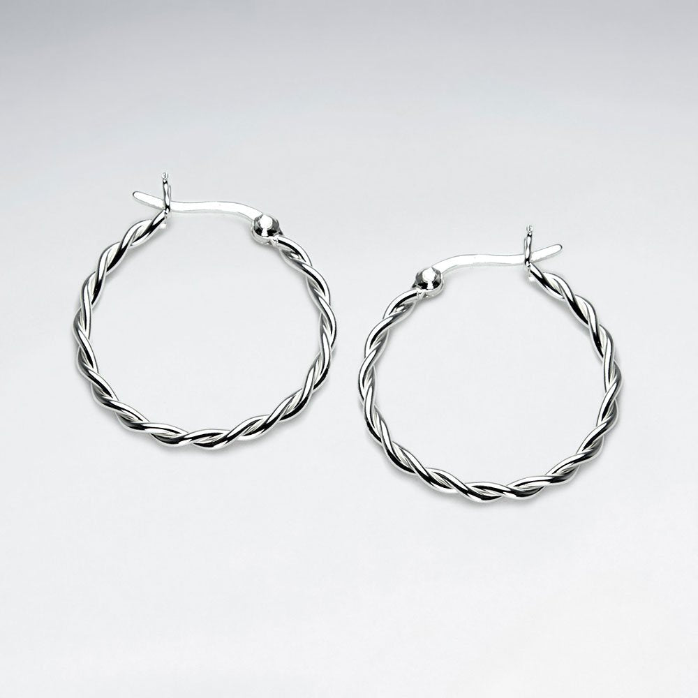 Sterling Silver Twist Textures Hoop Earrings