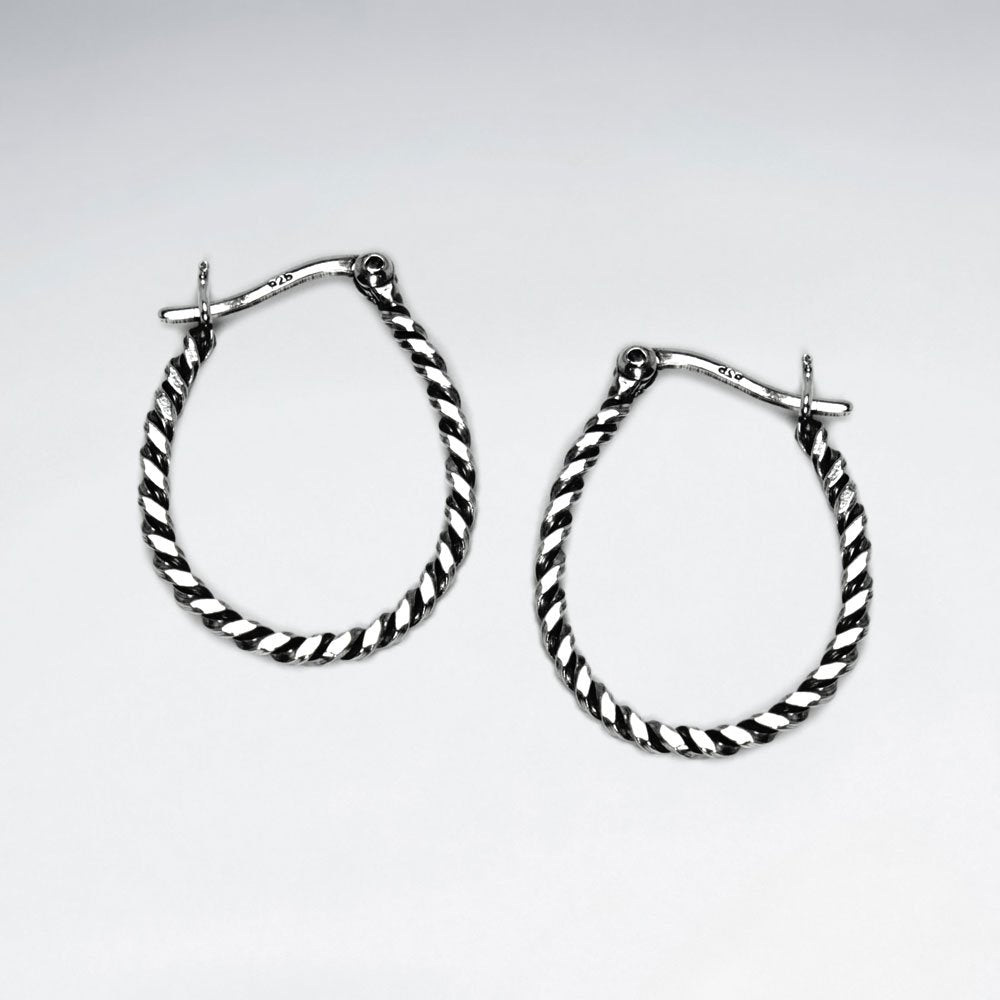 Oxidized Silver Textured Rope Twist U- Hoop Earrings