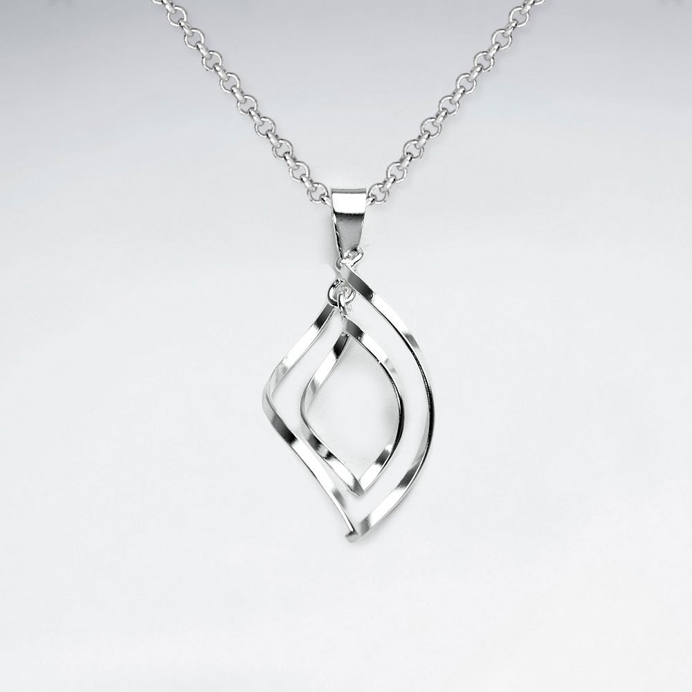 Sterling Silver Twist Marquise Double Silhouette Openwork Pendant