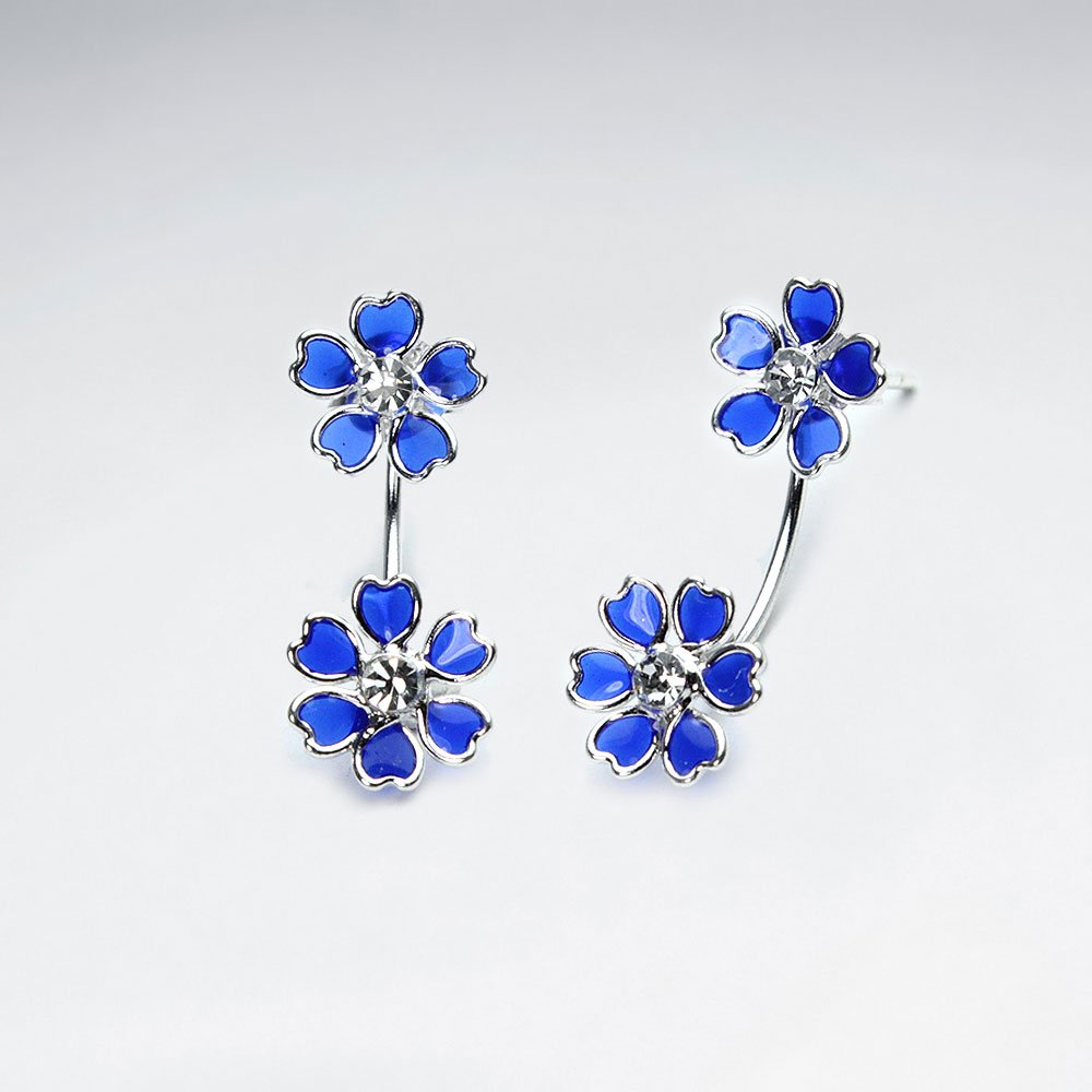 Flower Bouquet Stud Drop Earrings in Sterling Silver