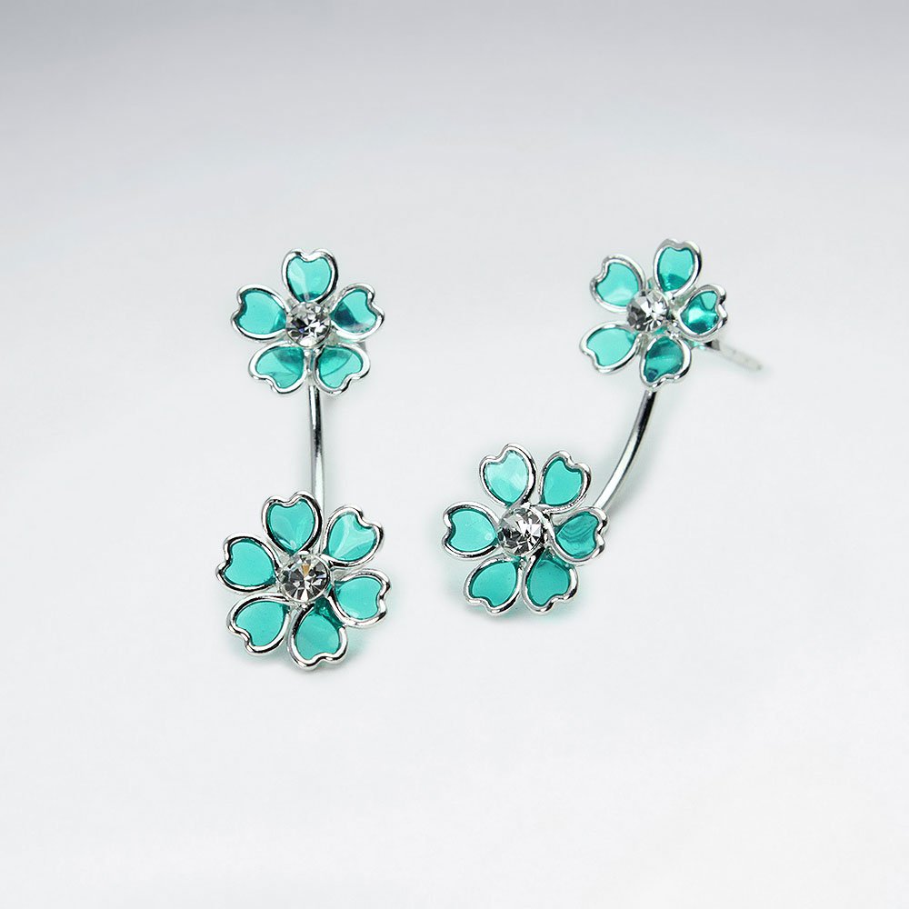 Flower Bouquet Stud Drop Earrings in Sterling Silver