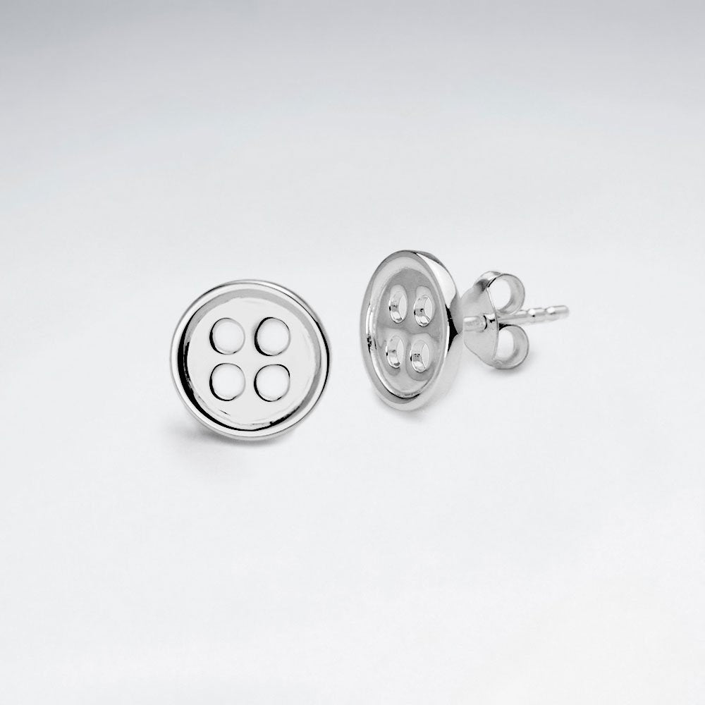 Sterling Silver Button Stud Earrings