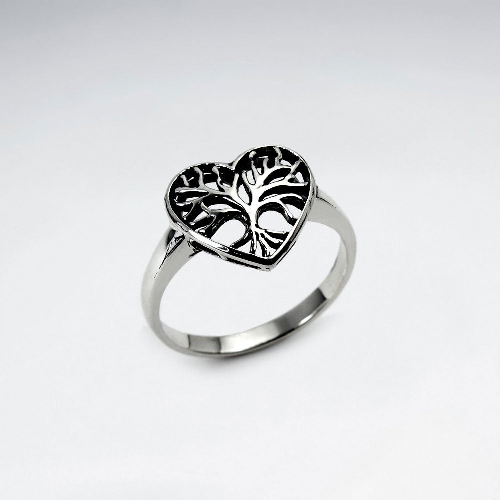 Tree of Life Heart Ring in Sterling Silver