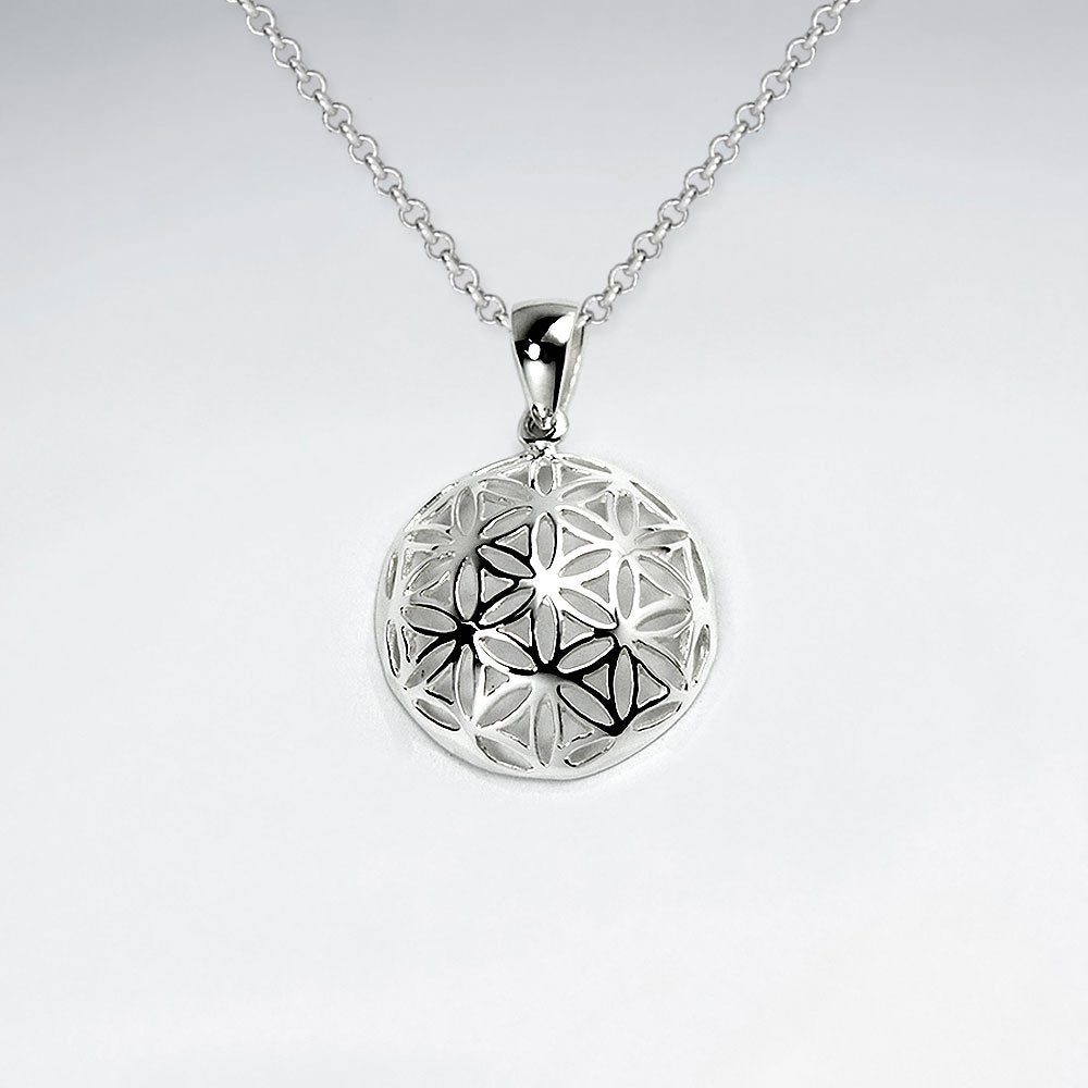 Silver Flower of Life Textured Dome Pendant