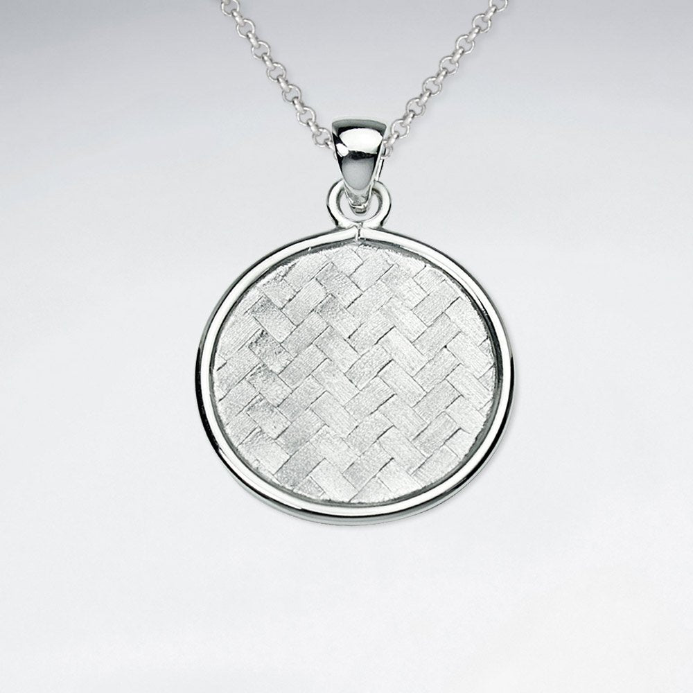Basket Weave Circle Frame Sterling Silver Pendant