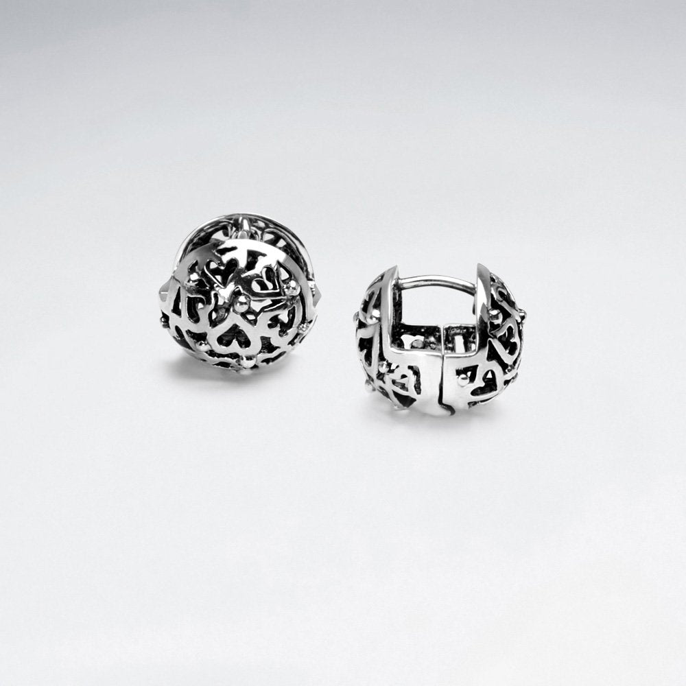 Hearts Filigree Oxidized Silver Dimensional Ball Earrings