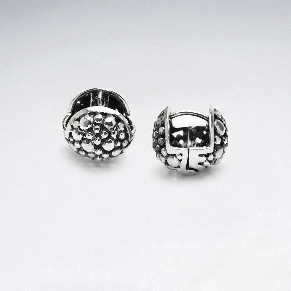 Detailed Textured Oxidized Silver Dimensional Ball Earrings