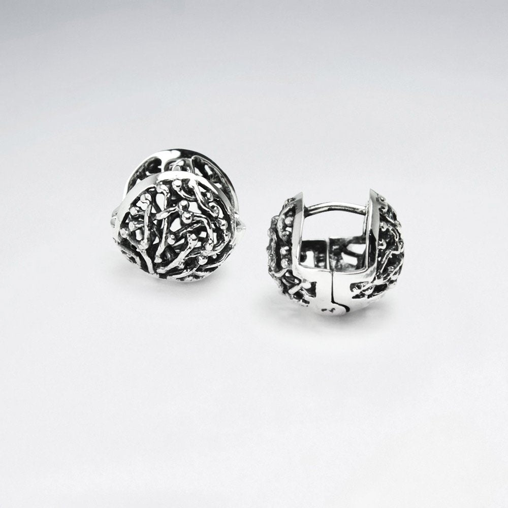 Elegant Oxidized Silver Dimensional Ball Earrings