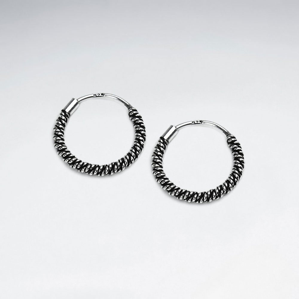 Layers of Intrigue Textured U-Hoop Oxidized Silver Earrings