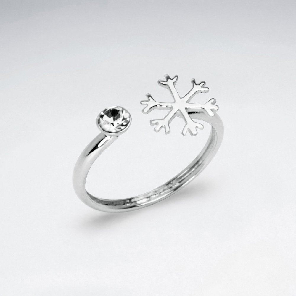 Sterling Silver Snowflake Crystal Ring