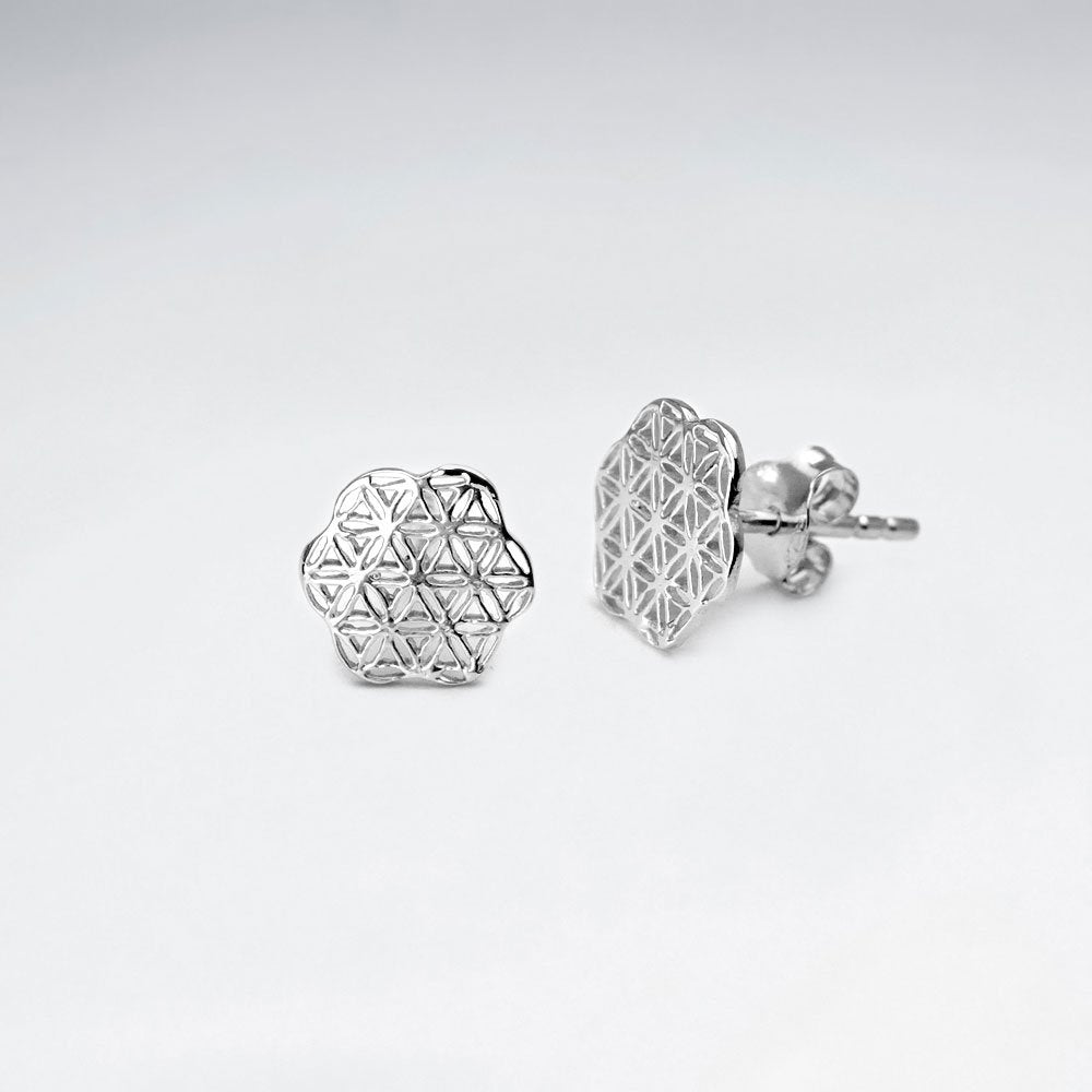 Sterling Silver Filigree Flower Silhouette Stud Earrings