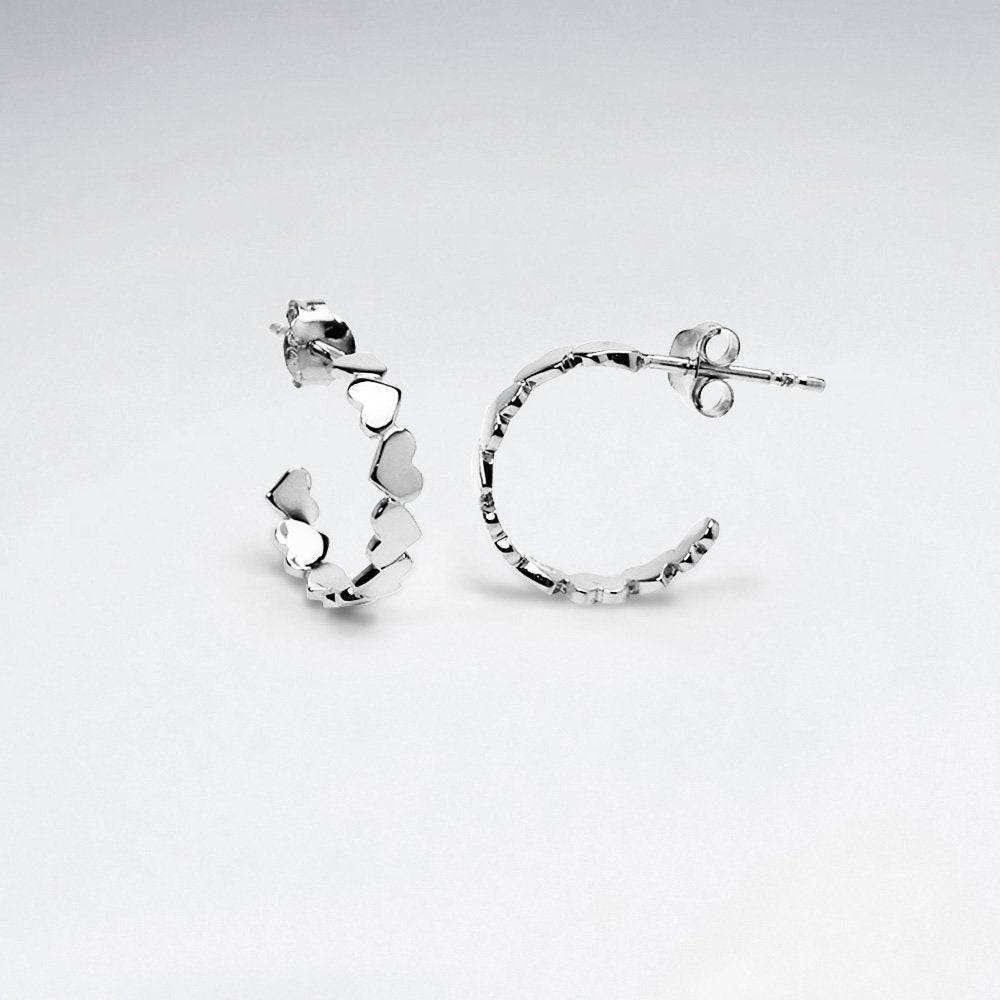 Sterling Silver Hearts Silhouette Half Hoop Earrings