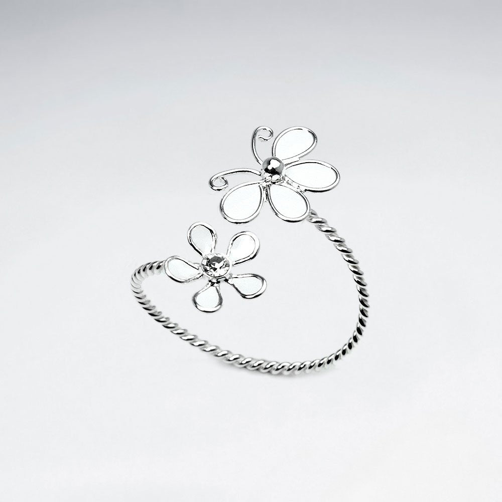 Sterling Silver Enameled Butterfly and Flower Open Twist Ring