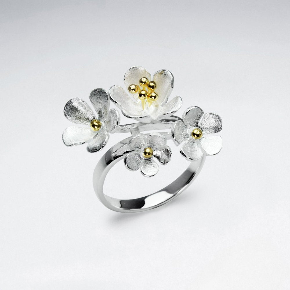 Mixed Flower Bouquet Sterling Silver Ring
