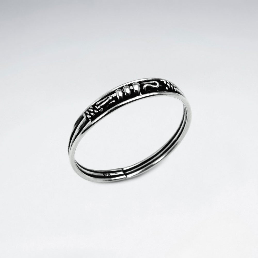 Poetic Form Detailed Oxidized Silver Ring