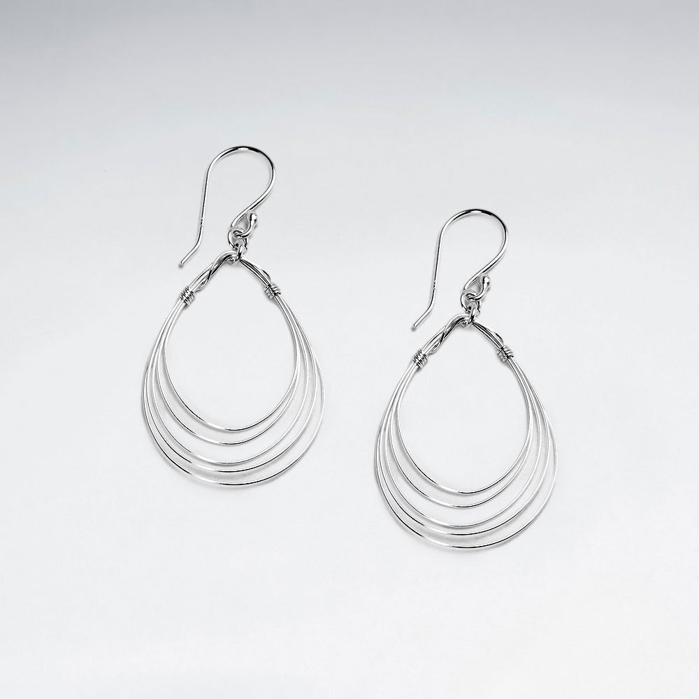 Tiered Sterling Silver Open Teardrop Dangle Earrings