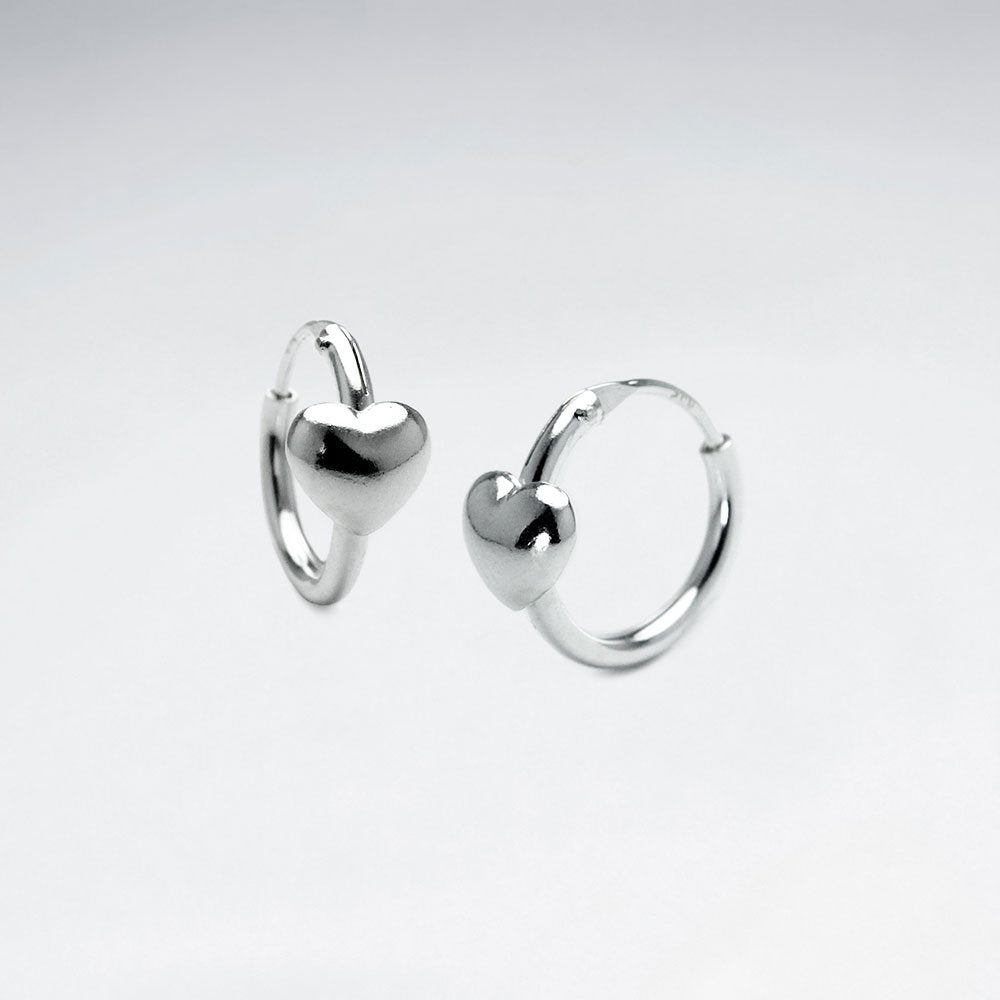 Romantic Sterling Silver Heart Silhouette Huggie Hoop Earrings