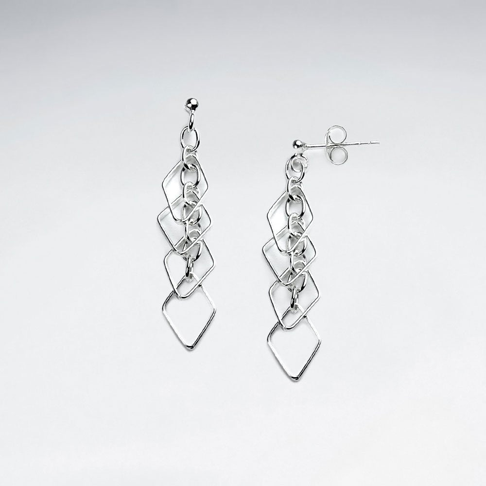 Sterling Silver Openwork Marquis Cascade Dangle Earrings