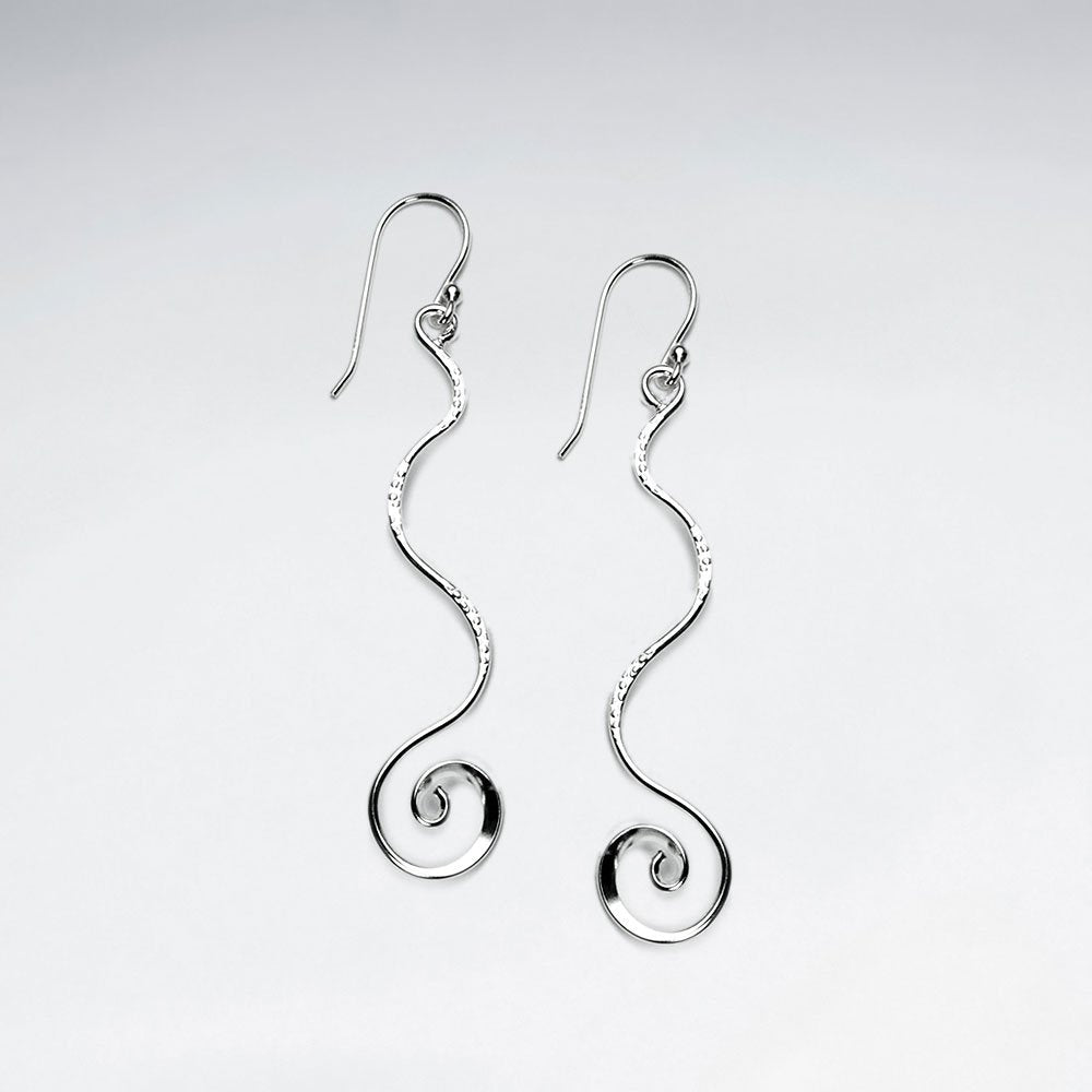 Wavy Spiral Sterling Silver Dangle Drop Earrings