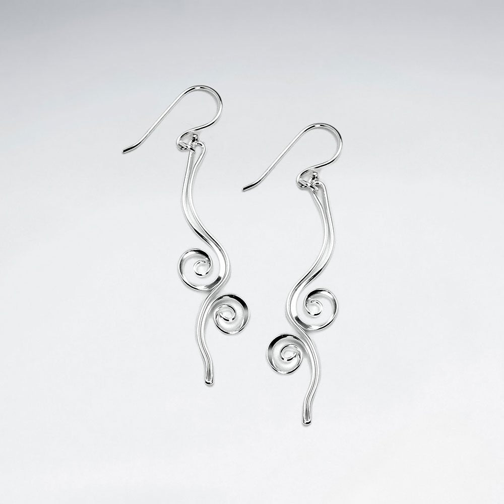 Sterling Silver Double Swirls Long Dangle Earrings