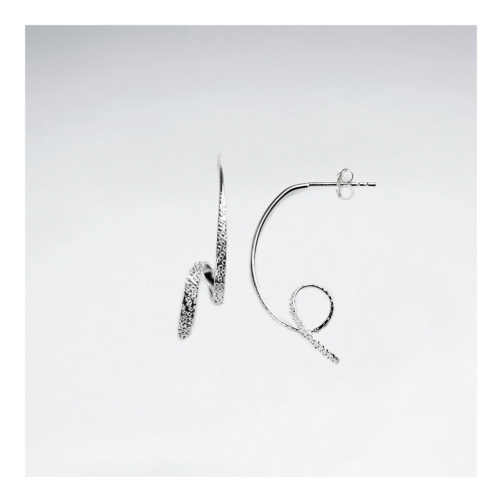 Luxe Modern Textured Zigzag Loop Earrings in Sterling Silver