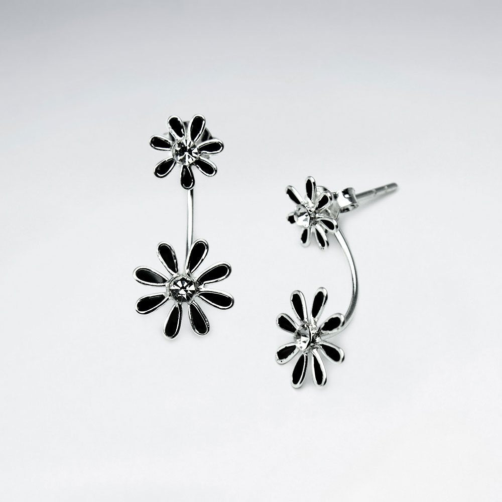 Double Tiered Enameled Sterling Silver Flower Earrings