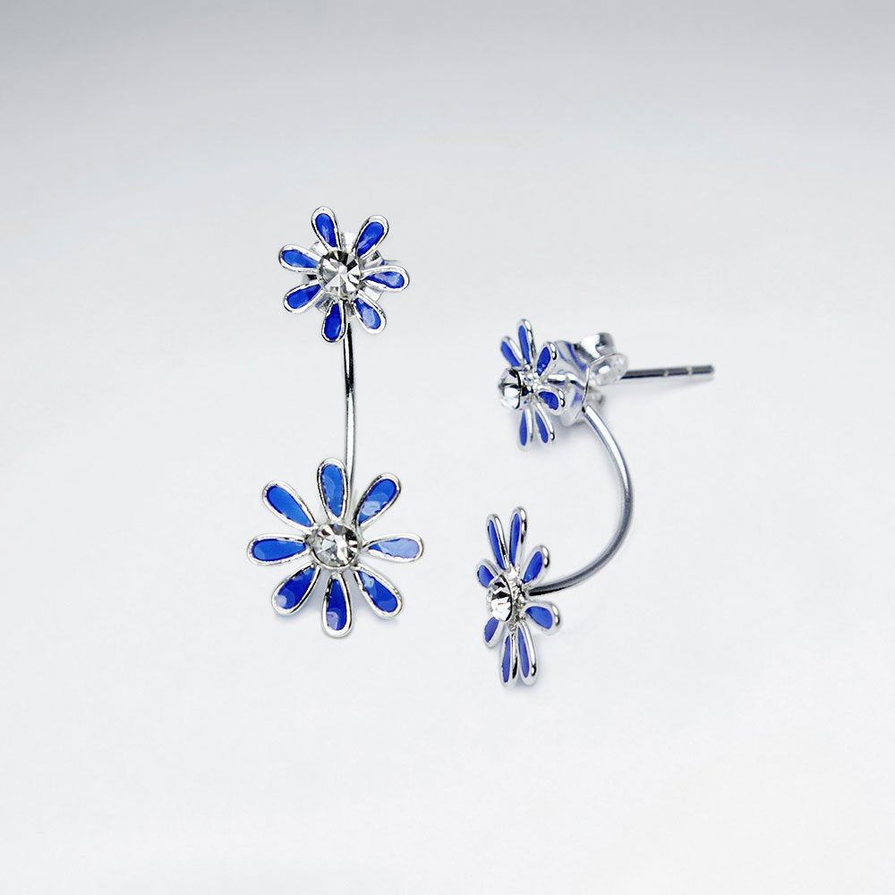 Double Tiered Enameled Sterling Silver Flower Earrings